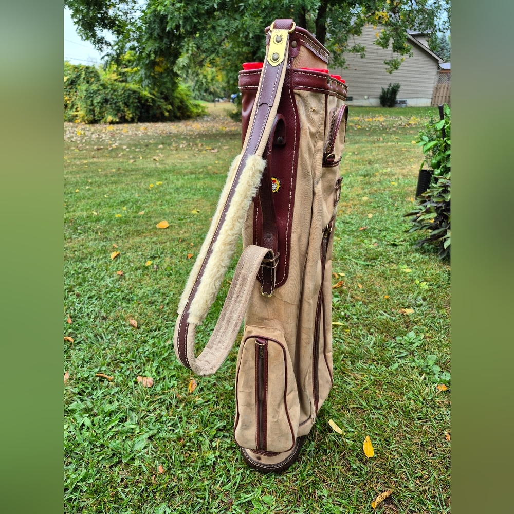 Vintage 1950's Atlantic Canvas/Leather 13-Way Sunday Carry Golf Bag with Strap - Picture 3 of 11